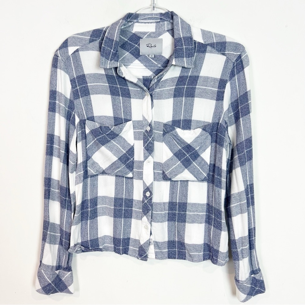 RAILS BLUE WHITE PLAID BRUSHED COTTON FLANNEL BLOUSE SHIRT WOMENS SZ XS